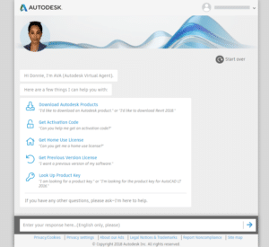 Autodesk Virtual Agent Entry Screen