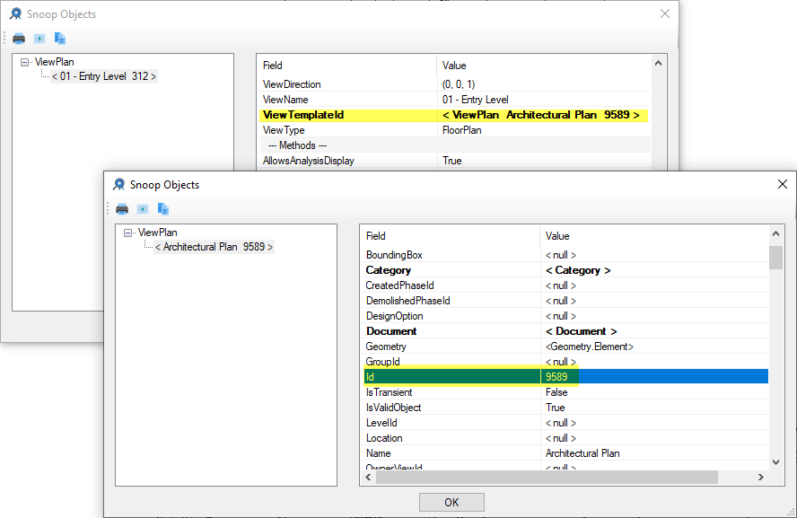 Revit lookup dialog for current view and view template