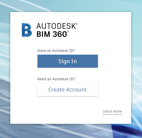 BIM 360 Administration Portal Signin Screen