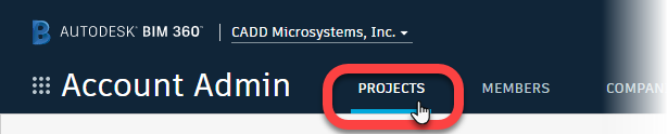 Choosing Projects fromBIM 360Account Admin
