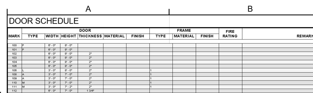 Door schedule on Sheet showing new row striping feature. linking Images & PDFS