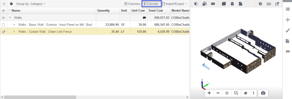 Assemble - Inventory view w/ Estimate Highlighted