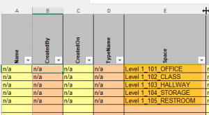 COBie Component tab on spreadsheet